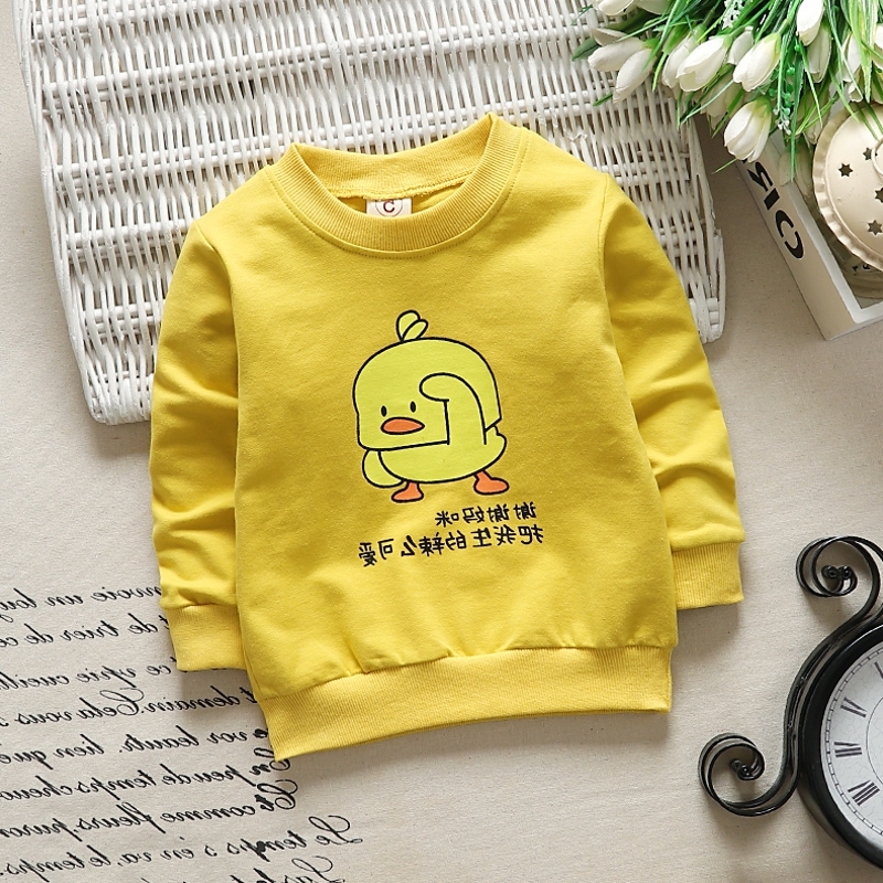 Cô gái mặc 2019 net con đỏ mì vịt t-shirt nam bé dưới áo sơ mi dài tay mùa xuân và mùa thu quần áo bảo vệ em bé mới.