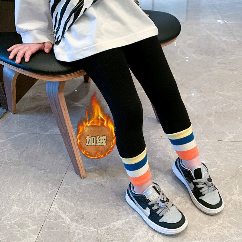 2021 Spring and autumn clothes girl inner lap pants outside wearing foreign pie autumn winter plus suede autumn long pants children pants children outwear