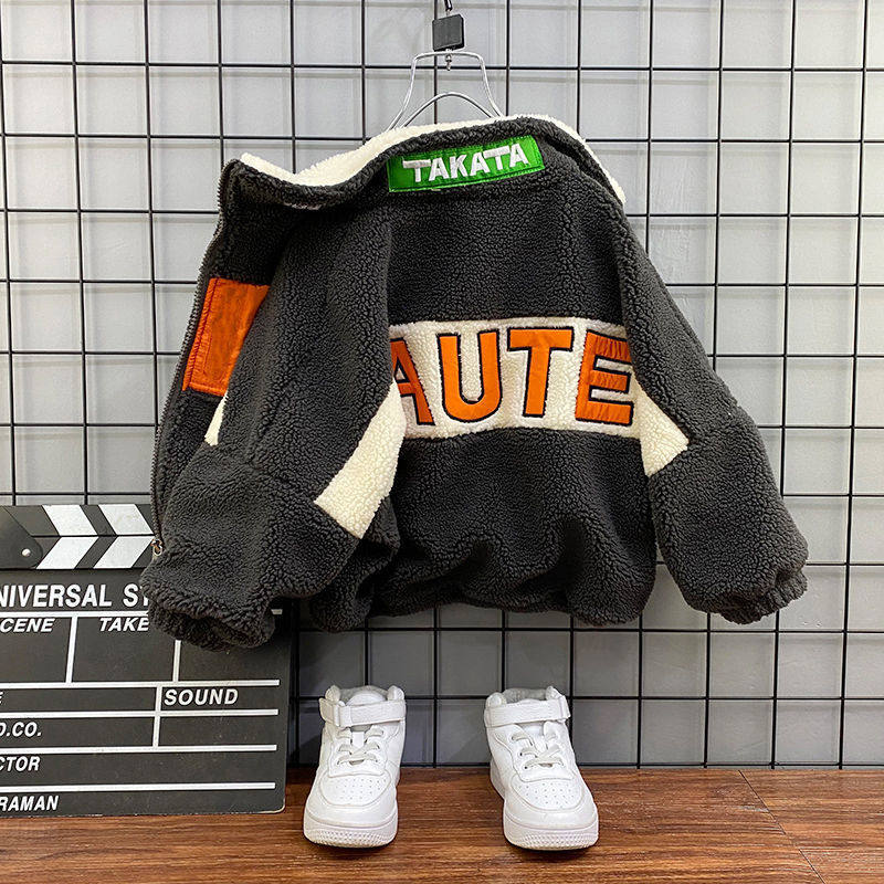 Boy jacket gush with thickened 2021 autumn and winter new children's clothing Baby cashmere autumn clothes for children's blouses