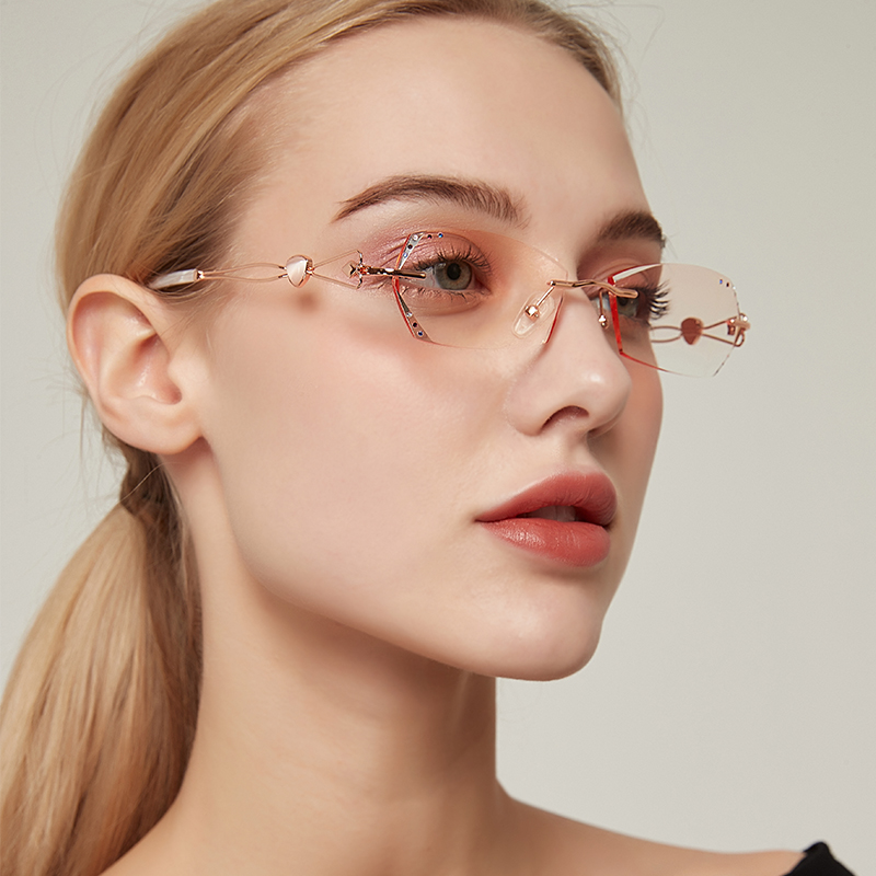 Screwless net celebrity frameless anti-myopia glasses frame women's degree can be matched with a big face, thin and astigmatism, ultra-thin discoloration - Taobao