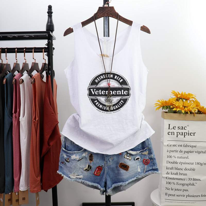 Summer new tank top women wear thin bamboo cotton loose and versatile fashion cut sleeves bottom sleeveless shirt tide