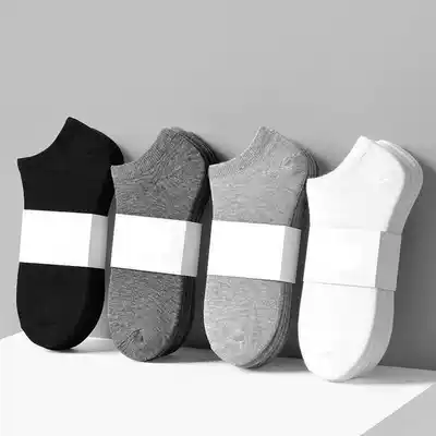 (5 10 pairs)socks men's low-top solid color summer invisible socks sweat-absorbing breathable shallow mouth deodorant socks black and white gray