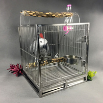 Stainless steel parrot out portable cage Parrot acrylic bath bird cage Walking bird lightweight travel cage M