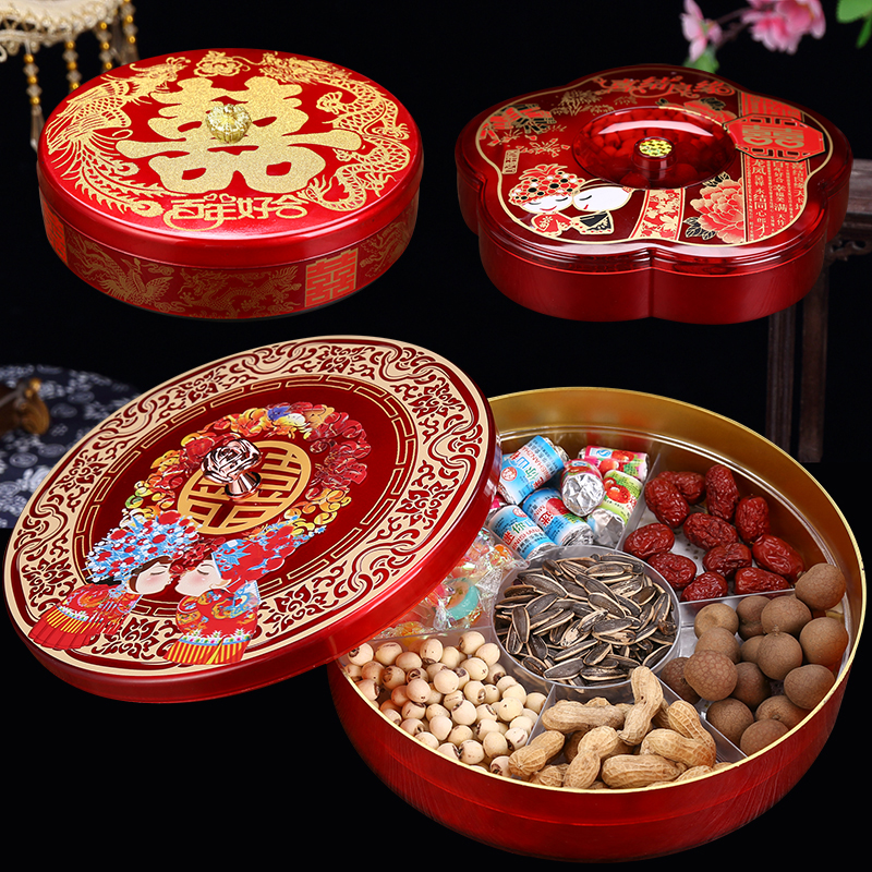 Wedding Candy Box Good Goods Celebrate Fruit Tray Wedding Dei Pan Dry Fruit Box Red Happy Disc Home Plate Living-room Wedding Celebration