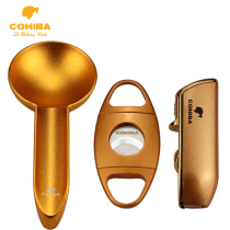 COHIBA Gold Stainless Steel Cigar Cutter Lighter Set Sharp Scissors Cigar Ashtray Hole Punch Tool