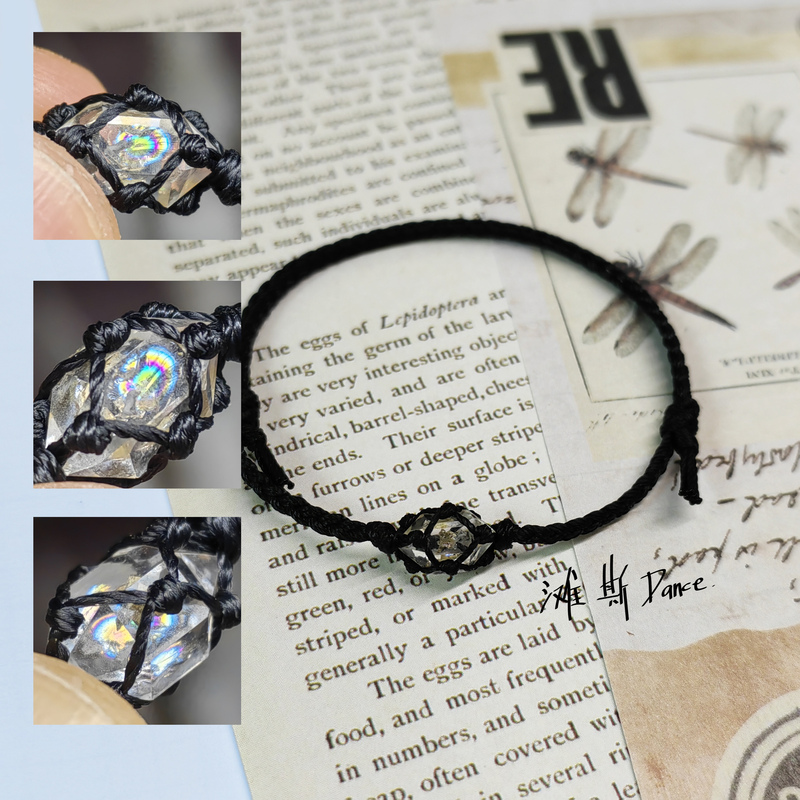 Macrame Woven Crystal Bracelet Bracelet Sparkling Diamond Double Tip Natural Crystal Raw Stone Black Ghost
