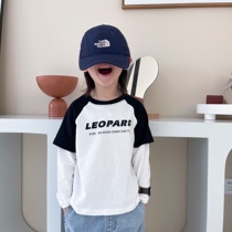 Japanese childrens clothing boy baby T-shirt 21 spring new fake two pieces long-sleeved childrens foreign style childrens top trend