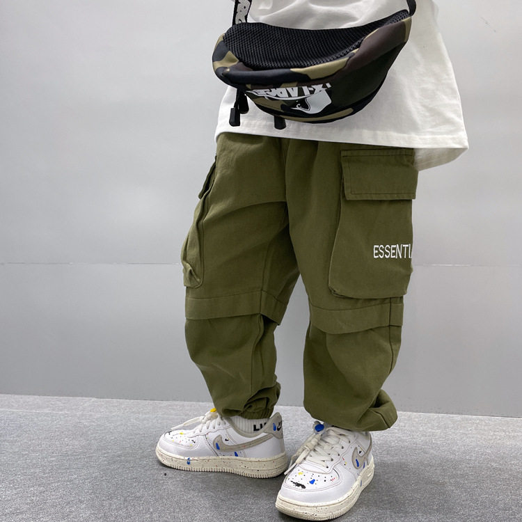 Japanese high street tide brand boy's spring and autumn pants in the big boy 2021 new big pocket overalls children's trousers