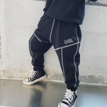 Japanese childrens clothing baby winter clothing boys trousers plus fleece childrens sports pants pants loose fashionable hot pants trendy