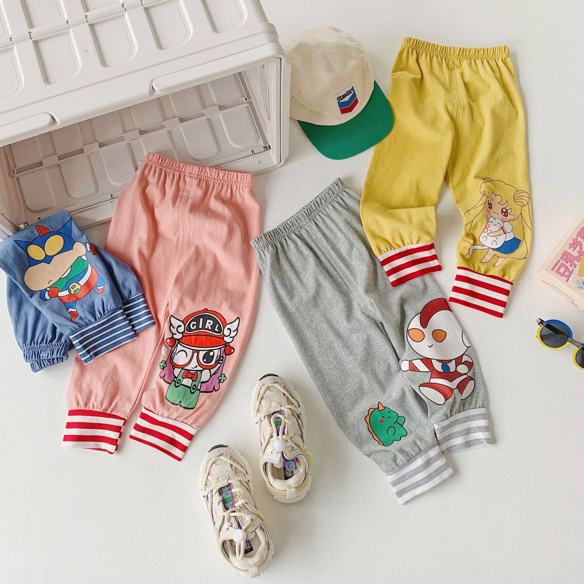Boys and girls baby thin trousers soft mosquito-proof pants spring and summer Korean version of the children's clothing cartoon children's casual pants Western style