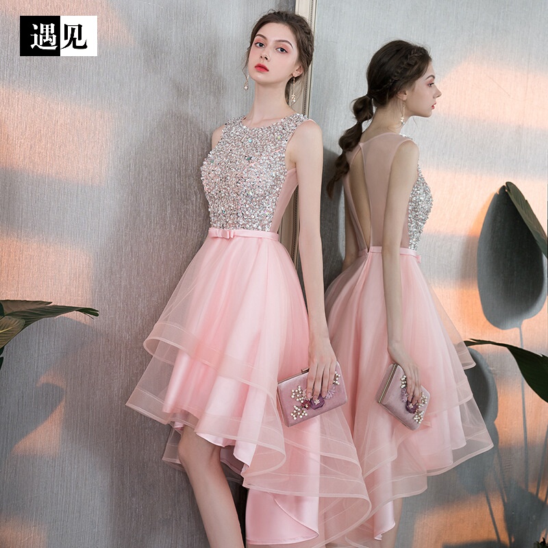 Banquet Evening Dress for Women, Tiktok Summer New Style, Short in Front and Long in Back, Runway Show Host Party Mini Dress