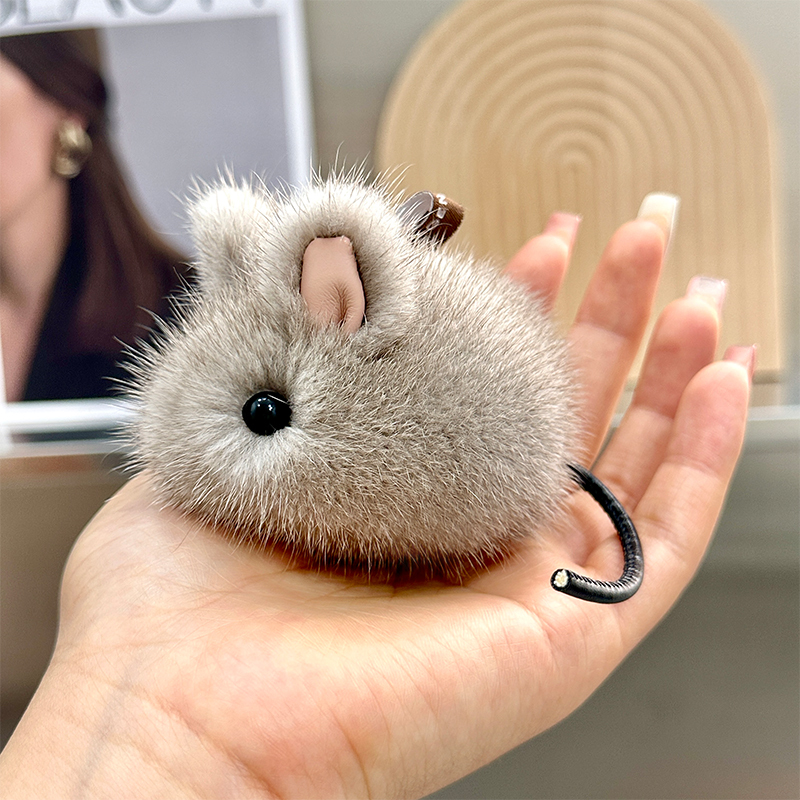 Cute Mink Fur Little Mouse Fur Car Keychain Pendant ins Plush Doll Backpack Bag Decoration Gift for Women