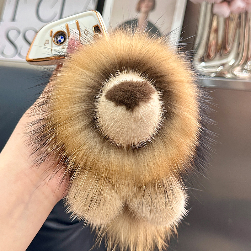 Mink Fur Little Lion Backpack Pendant Cute Plush Simba Doll Car Keychain Accessory