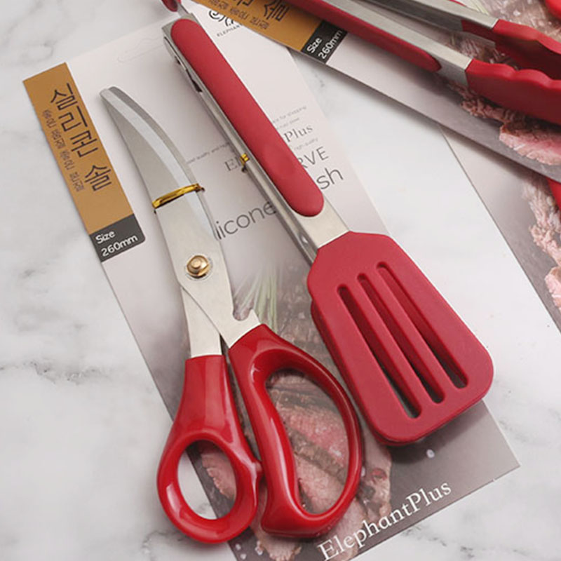 Korean barbecue scissors clip set Stainless steel thickened extended barbecue scissors Dining room special steak clip scissors