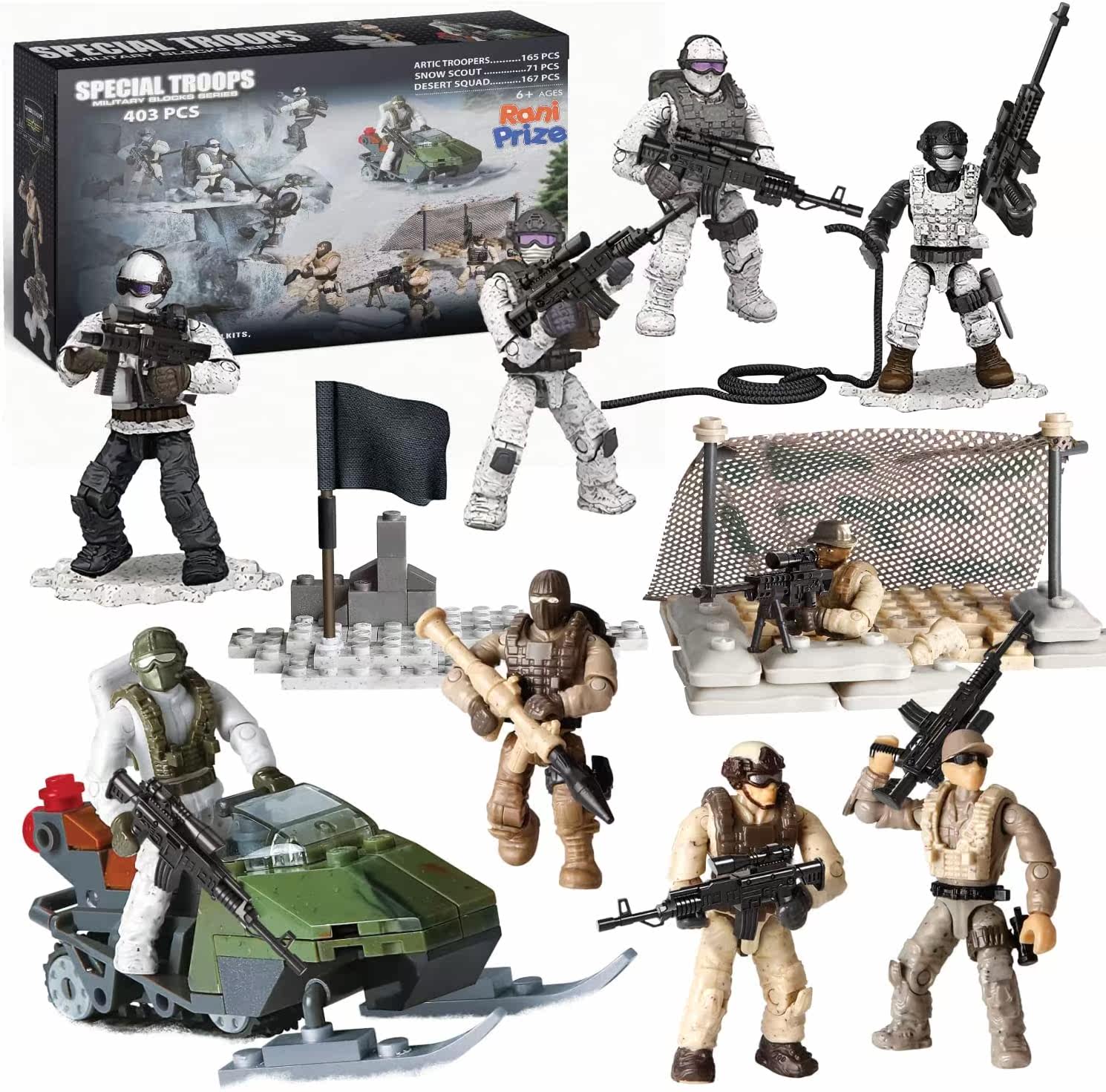 Army men's action building suit with characters puppet-special forces toys included 3 sets: Arctic
