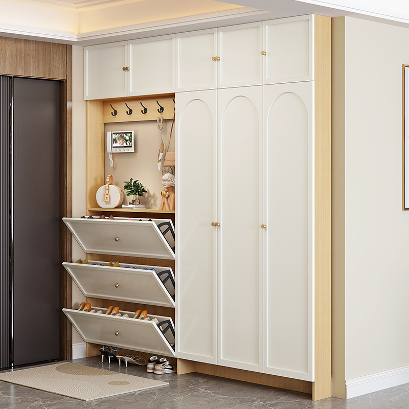 Ultra-Thin Home Entryway Wall-Mounted Shoe Cabinet and Coat Rack Integrated Behind the Door, Extremely Narrow Flip-Top Entryway Cabinet, Living Room Ceiling-Height Ultra-Thin Home Entryway Wall-Mounted Shoe Cabinet and Coat Rack Integrated Behind the Door, Extremely Narrow Flip-Top Entryway Cabinet, Living Room Ceiling-Height