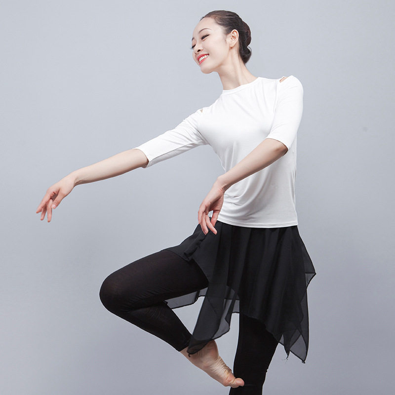 Latin dance suit Adult square dance social dance costume Female practice suit Half sleeve off-the-shoulder modern dance top