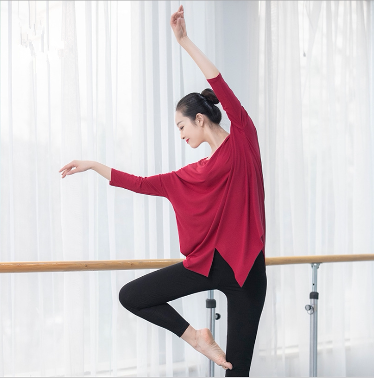 Modern dance clothing adult female classical exercise clothing teacher loose yoga clothing modal mid-sleeved women's clothing