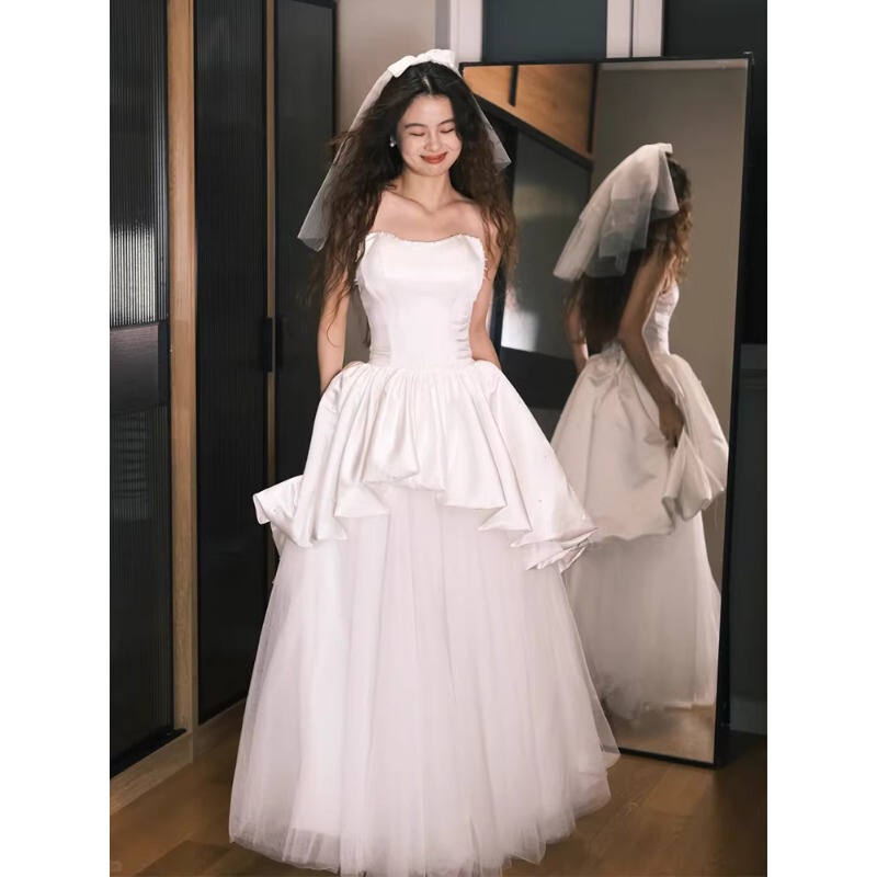 White Engagement Evening Dress, High-End and Ethereal, Suitable for Students' Coming-Of-Age Ceremony, Princess Dress, Registration Ceremony, Simple White Dress