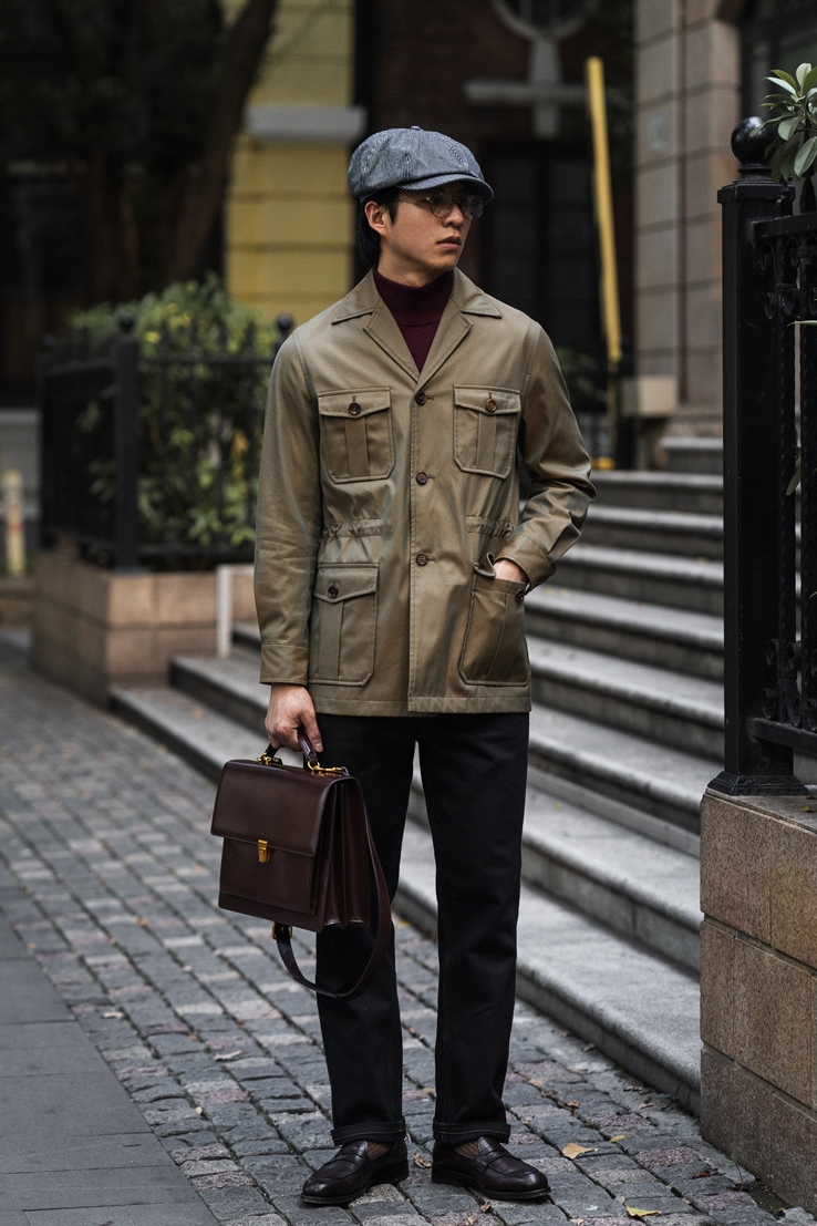 American vintage safari jacket gentleman safari jacket cotton rainproof Gabadian spring and autumn coat men