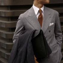 Welsh plaid wool suit British retro double-breasted flannel slim suit autumn winter coat men