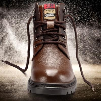 Wood rain Sen winter plus velvet mens boots with fur leather boots winter fashion Martin boots high strap protection
