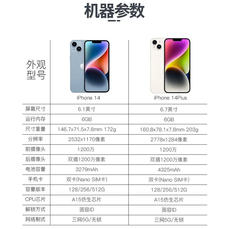 Apple, iphone 14, mobile phone with chip, 5G, face recognition