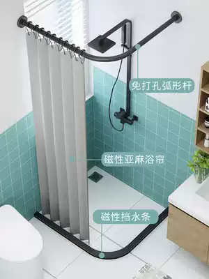 Imitation linen magnetic shower curtain set non-perforated bathroom waterproof bathroom cloth partition window thickened dressing room curtain