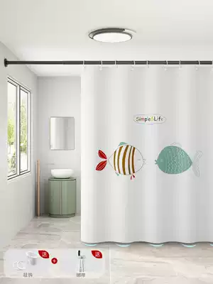 Powder room shower curtain waterproof thick mildew proof bathroom curtain set no punch partition window Japanese curtain hanging shower