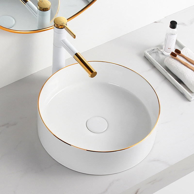 Ceramic round table basin washbasin household Phnom Penh powder room countertop washbasin single sink light luxury style small size