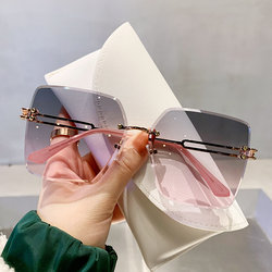 Sunglasses for Driving Ladies, High-End ins Anti-Uv Rimless Glasses for Big Faces, Slimming Look and High-End Sunglasses