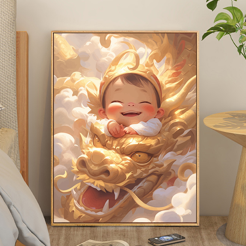 Cute China Wind Golden Dragon Baby Diy Digital Oil Painting Oil Color Filling color Artisanal Hand-painted Advanced Feel Gift-Taobao