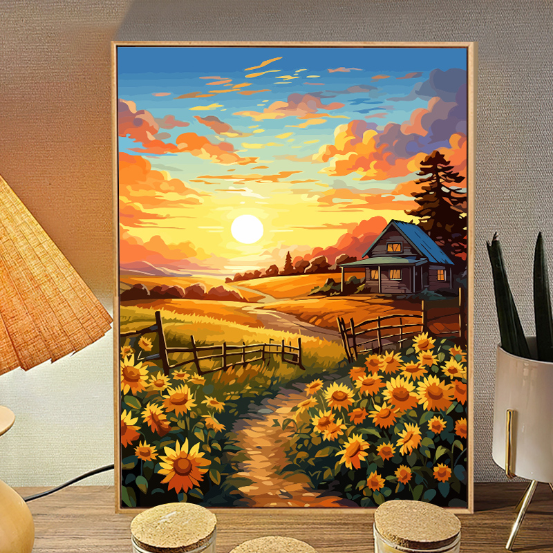 Sunflower Scenery Diy Digital Oil Painting Oil Color Propylene Decoration Hanging Draw Filling color Artisanal Hand Painted Advanced-Taobao