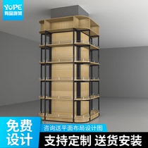超市包柱子货架多功能展示架商场圆柱展柜钢木展示柜四面立体定制