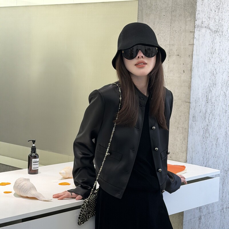 Modern Mdeng197 Acetate Satin Short Jacket for Women 2026 Autum New Loose Stand-Up Collar Jacket Top W9180