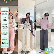 Once small salty comfort Zen American Retro two wearing workmen Pants Girls Early Spring Small Subhigh Waist Casual Long Pants