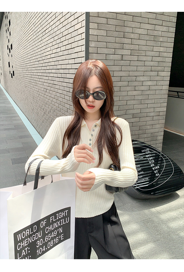 한 부서 POLO 칼라 긴팔 인사이드 가져 가라. 니트 스웨터 여성 몸매 가꾸기 기본 셔츠 외부 가져 가라. 이른 가을 착용 잡아라. 의류 상세 이미지 27