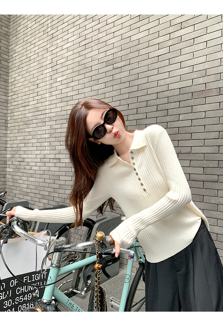 한 부서 POLO 칼라 긴팔 인사이드 가져 가라. 니트 스웨터 여성 몸매 가꾸기 기본 셔츠 외부 가져 가라. 이른 가을 착용 잡아라. 의류 상세 이미지 34