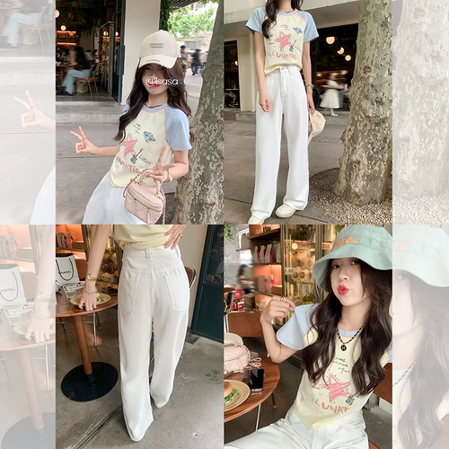 曾小咸 Тонкие джинсовые летние джинсы, штаны, высокая талия, свободный прямой крой