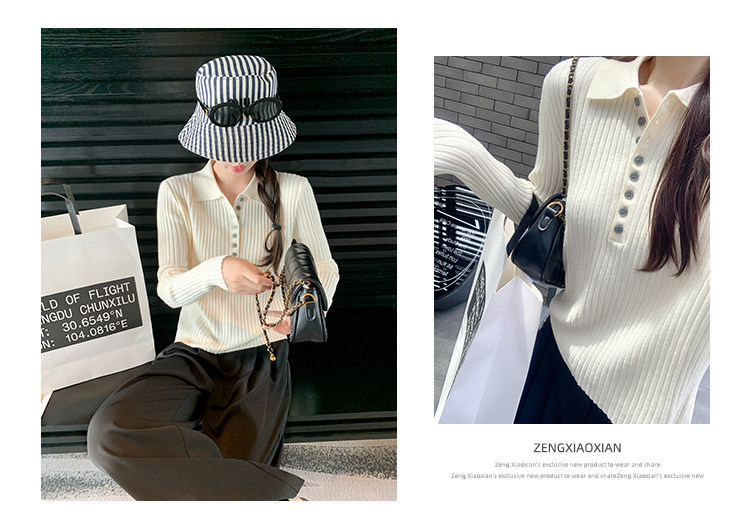 한 부서 POLO 칼라 긴팔 인사이드 가져 가라. 니트 스웨터 여성 몸매 가꾸기 기본 셔츠 외부 가져 가라. 이른 가을 착용 잡아라. 의류 상세 이미지 2
