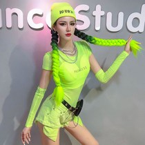 New ds performance suit female group b gogo costume dj sexy fluorescent green mesh see-through one-piece bar nightclub wine