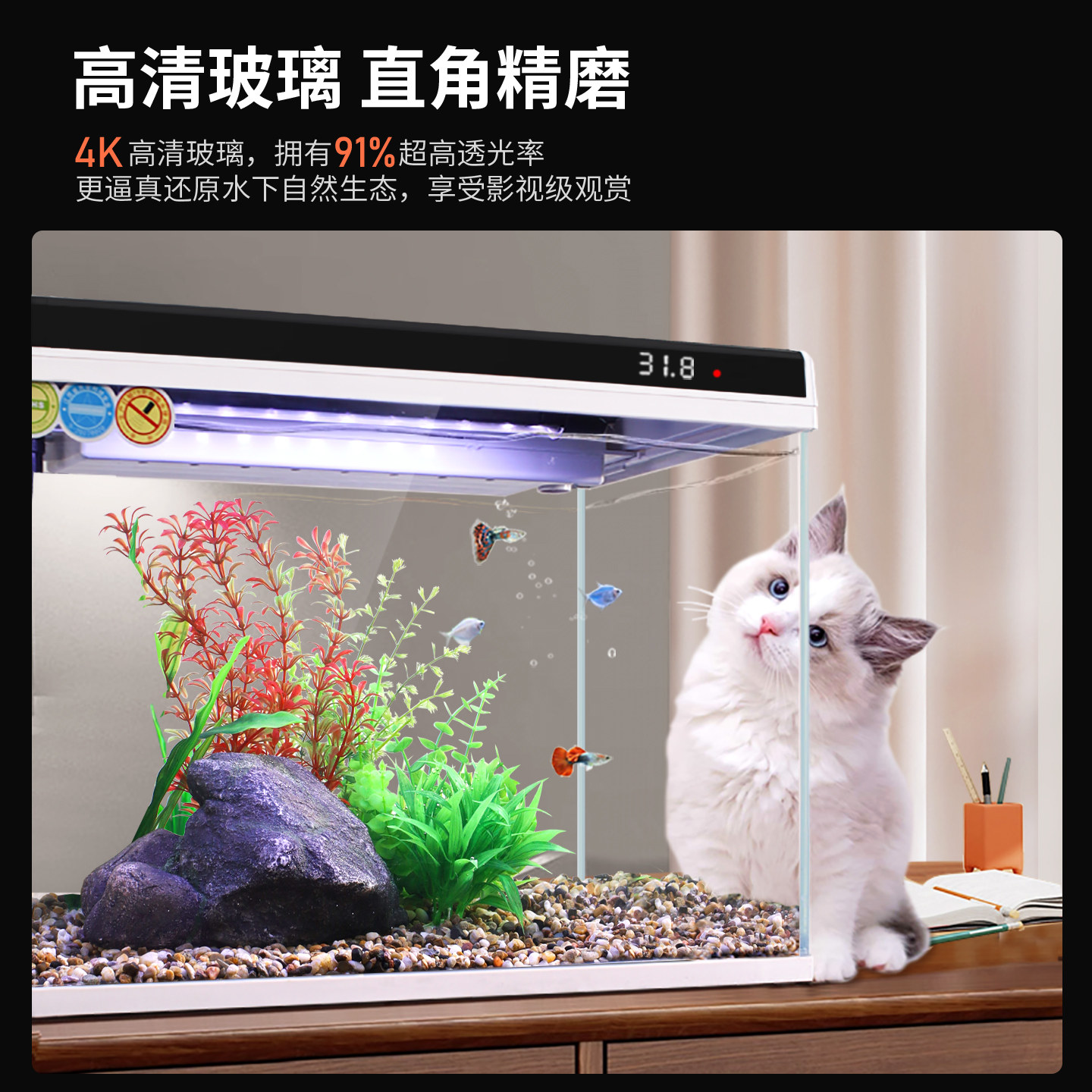 Chudi Intelligent 2025 Goldfish Tank Small Glass Household Living Room No Water Change Required Ecological Filtration and Oxygen Generation All-In-One Machine