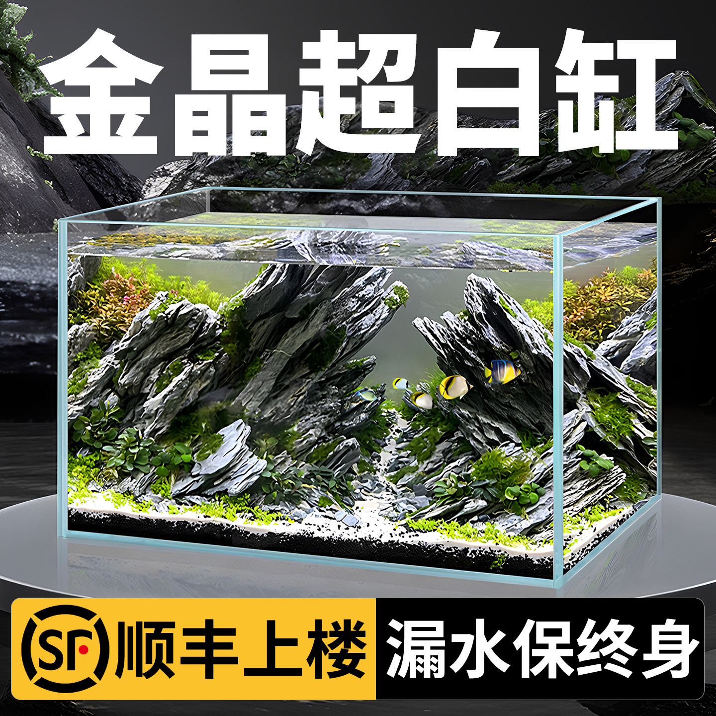 Chudi 2025 Ultra-Clear Rectangular Glass Goldfish Tank, Small Desktop Living Room Home Turtle Tank, Ecological Grass Tank