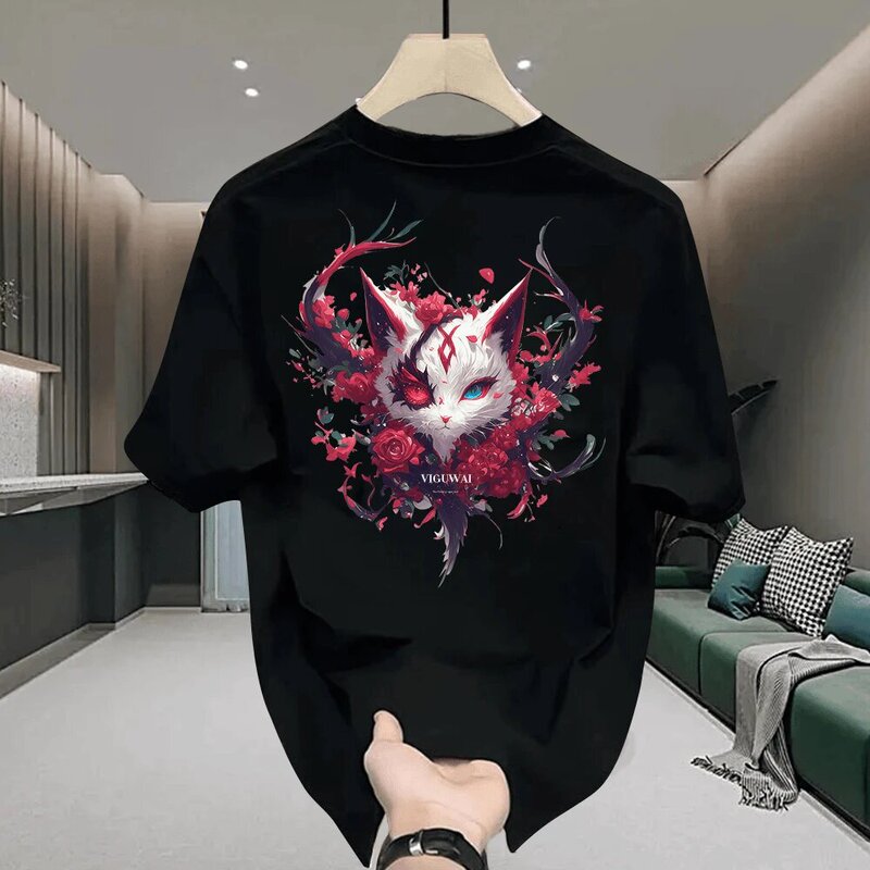 Heavyweight Cool Pure Cotton Short-Sleeve T-Shirt - Rose Fox, Unisex Fresh Short-Sleeve Trendy Brand Loose Round Neck Heavyweight Cool Pure Cotton Short-Sleeve T-Shirt - Rose Fox, Unisex Fresh Short-Sleeve Trendy Brand Loose Round Neck