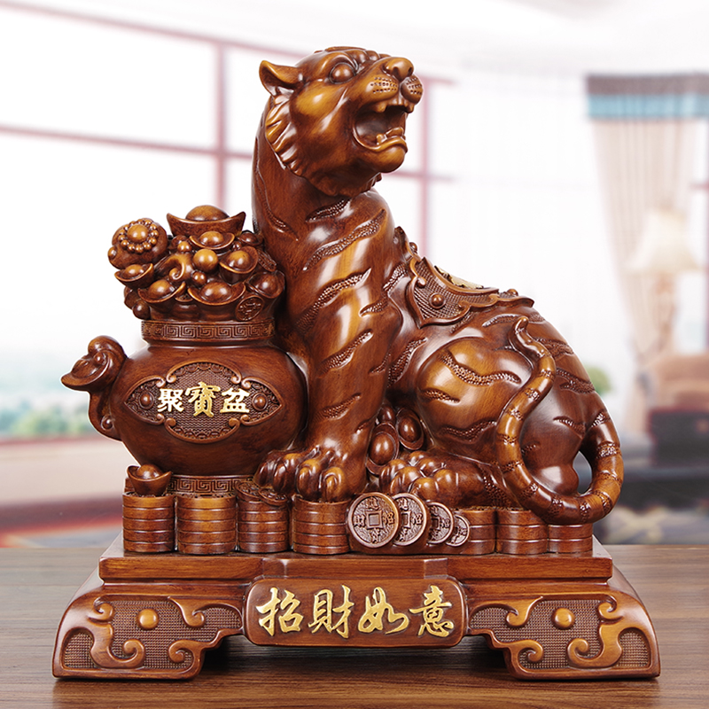 Tiger ornaments Zhaocai town house living room TV cabinet imitation wooden decorations office table zodiac tiger year mascot