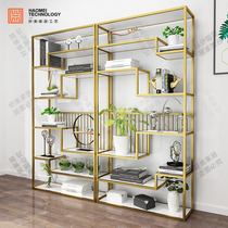 Nordic wrought iron golden rack net red ins floor bookshelf guest restaurant background partition light luxury display rack