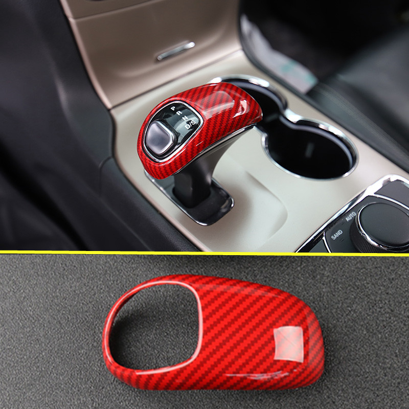 Gear Lever Shift Knob Cover For Jeep Grand Cherokee 2014-15 ABS Red Carbon Fiber