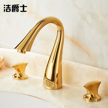 European-style three-hole under-table basin Hot and cold water faucet Golden brass washbasin washbasin washbasin washbasin faucet