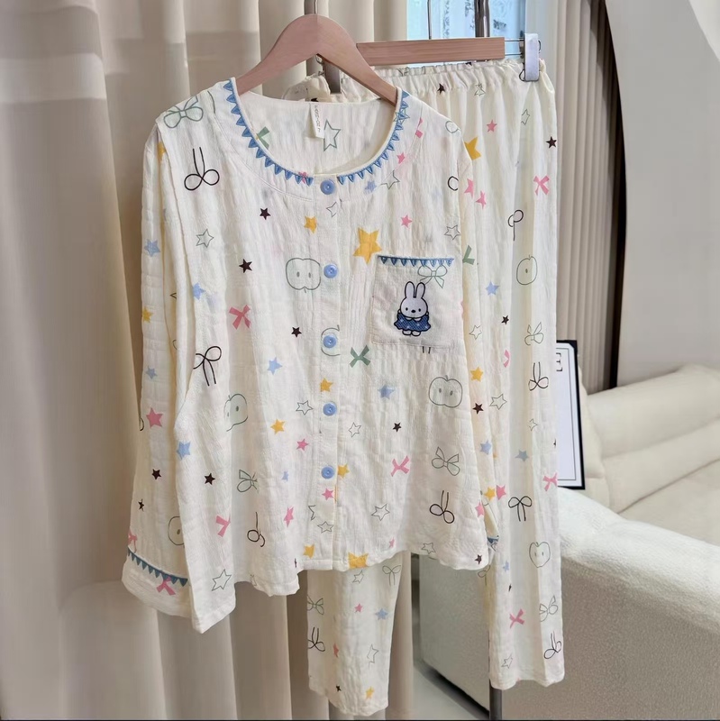 Summer Lightweight Breathable Cloud Cotton Maternity Pajamas with Chest Pads, Thin Style for May and June, Sweat-Absorbent Nursing Sleepwear for Women