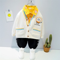 Male baby spring suit 2021 new small boy Korean version of the child handsome foreign style shirt cardigan three-piece set tide